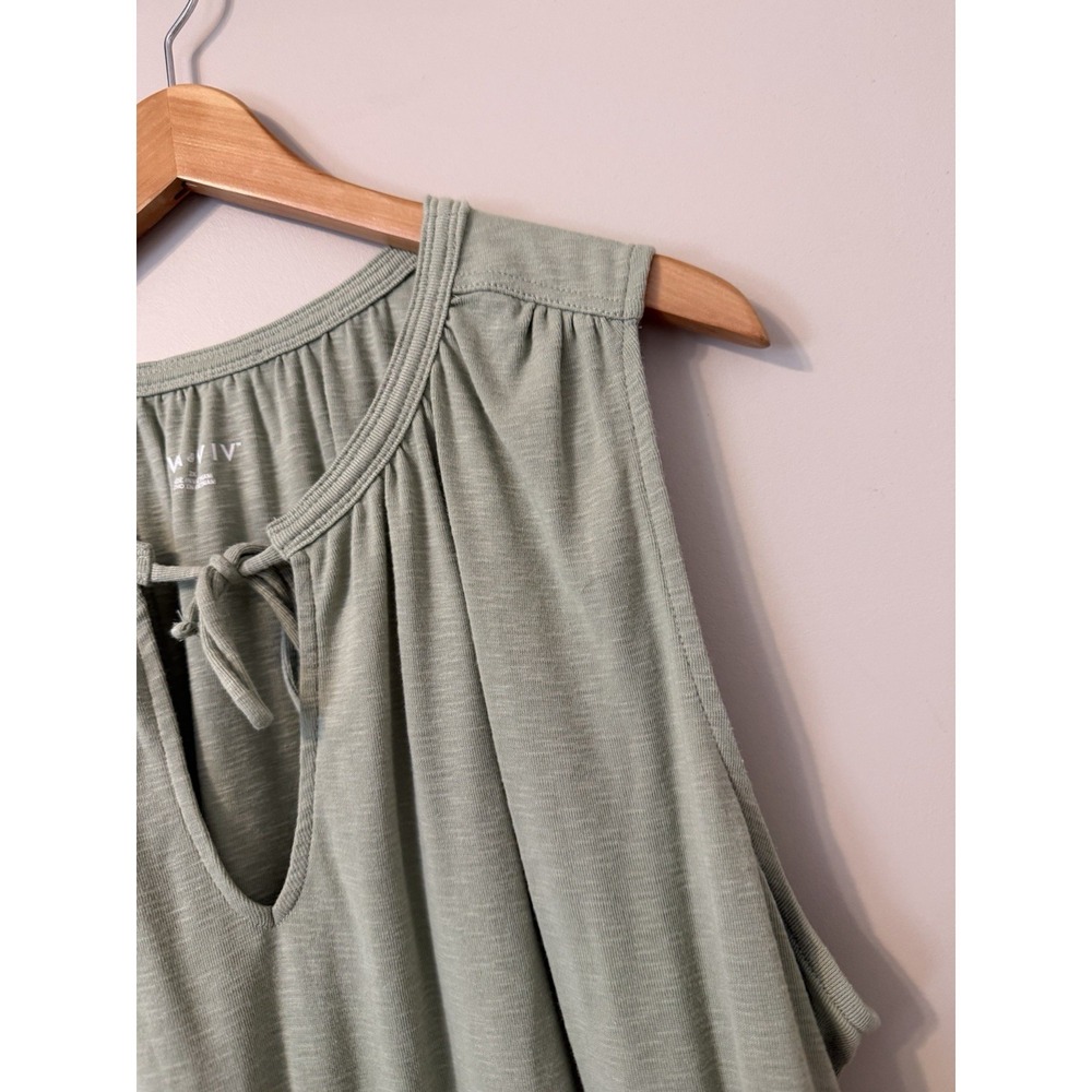 Ava & Viv Tank Top Womens 2X Green Keyhole Tie Neck Sleeveless Basic Soft NWOT - Picture 4 of 13